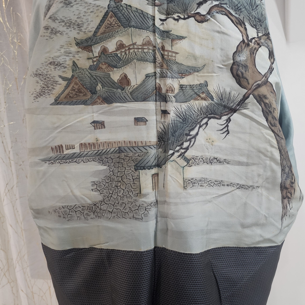 Scenic Print Blouse with Black Hem